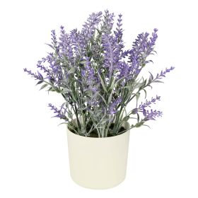 11-inch x 4-inch Artificial Lavender Plant in White Pot, Purple, for Indoor Use, by