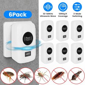 6 Pack 32-120KHz Ultrasonic Insect Repellent Indoor Plug In Bug Repellent Mosquito Roaches Mice Control with 3 Modes for Bedroom Garage Warehouse