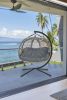 66 H x 50 W x 43 D Outdoor Beige Hanging Pumpkin Patio Loveseat Chair with Cushion, C Type Bracket, and Branch Design