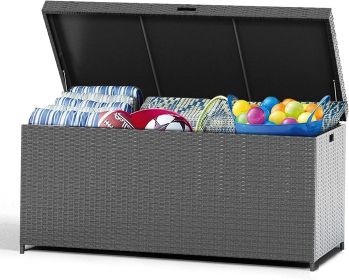 Outdoor Storage Box with Waterproof Inner,140 Gallon Large Wicker Patio Storage Bin