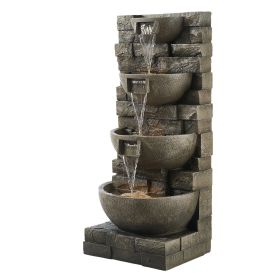 VEVOR Outdoor Water Fountain, 35.63 in Height Fountain and Waterfall, 4-Tier Floor Standing Cascading Fountains with LED Light and Pump