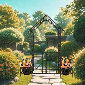 Metal Garden Arch with Gate with planter W80.71*H97.24 Climbing Plants Support Rose Arch Outdoor Black