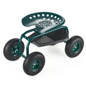 VEVOR Rolling Garden Cart with Swivel Seat, Heavy Duty Garden Seat with Storage Basket & Tool Tray, 300 lbs Weight Capacity