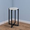 Ivy 24.5 Inch Marble Top Accent Round Side Table with Metal Frame, White and Black