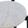 Ivy 24.5 Inch Marble Top Accent Round Side Table with Metal Frame, White and Black