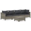 5 Piece Patio Lounge Set with Cushions Gray Poly Rattan