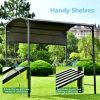 Outdoor 7Ft.Wx4.5Ft.L Iron Double Tiered Backyard Patio BBQ Grill Gazebo with Side Awning, Bar Counters and Hooks