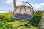 66 H x 50 W x 43 D Outdoor Beige Hanging Pumpkin Patio Loveseat Chair with Cushion, C Type Bracket, and Dreamcatcher Design