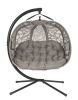 66 H x 50 W x 43 D Outdoor Beige Hanging Pumpkin Patio Loveseat Chair with Cushion, C Type Bracket, and Branch Design