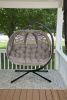 66 H x 50 W x 43 D Outdoor Beige Hanging Pumpkin Patio Loveseat Chair with Cushion, C Type Bracket, and Branch Design