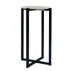 Ivy 24.5 Inch Marble Top Accent Round Side Table with Metal Frame, White and Black