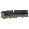 5 Piece Patio Lounge Set with Cushions Gray Poly Rattan