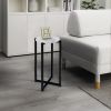 Ivy 24.5 Inch Marble Top Accent Round Side Table with Metal Frame, White and Black