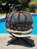 66 H x 50 W x 43 D Outdoor Beige Hanging Pumpkin Patio Loveseat Chair with Cushion, C Type Bracket, and Dreamcatcher Design