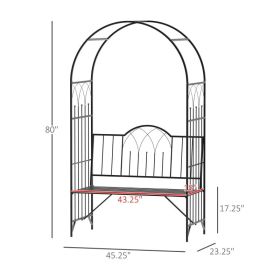 Metal Trellis Arbor Arch For Climbing Plants With Garden Bench, Grow Grapes & Vines, Patio Decor & 2-Person Outdoor Interlacing Decorative Seatin (Option: Black)