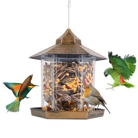 1Pc Hanging Gazebo Wild Bird Feeder Outdoor Bird Seed Station With Large Capacity 6 Feeder Interface For Garden Patio Park Weatherproof Easy To R (Option: Brown)