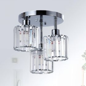 Semi Flush Mount Ceiling,3-Light Kitchen Mount,Hallway Light Fixtures Ceiling With Clear Crystal Sha (Option: Silver)