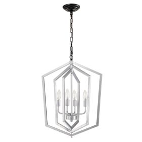 4-Light Farmhouse Chandeliers, Matte Black And Sliver Matte Black Vintage Cage Light Fixture ,Adjustable Height Chandeliers For Dining Room, Bedr (Option: Silver)