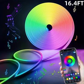 16.4/32.8Ft Neon Rope Lights,Flexible Led Rope Lights Control With App/Remote,Multiple Modes Rope Lights,Music Sync Light Strip For Bedroom (Option: 164FT)