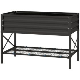 Galvanized Raised Garden Bed, Metal Planter Box with Legs, Storage Shelf and Bed Liner, Black (Option: Black-1180x360x95 mm)