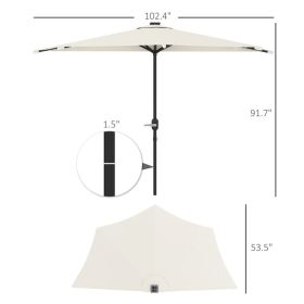 Outsunny Half Outdoor Patio Umbrella,  Small Vented Half Patio Umbrella With Crank 8 Ribs For Balcony Porch Garden Deck Poolside, Cream White (Option: Cream White)