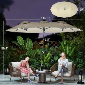 Double-sided Patio Umbrella, 9.7' Outdoor Umbrella With Tilt And Crank, LED Solar Light And 12 Ribs, Cream White (Option: Cream White)