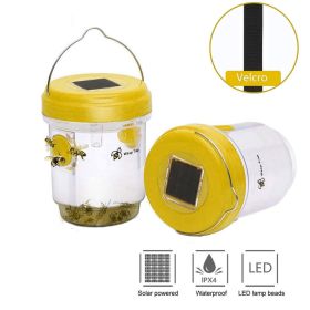1pc Solar Power Wasp Trap Hanging; Outdoor Bee Trap With UV LED Light; Reusable Trapping Bucket For Insects (Color: Yellow, Quantity: 1pcs)