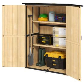 Wood Storage Shed, Outdoor Garden Shed with Asphalt Roof, 2 Shelves, Lockable Doors and Adjustable Feet, Natural (Color: default)