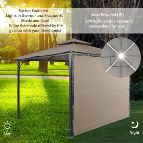 Patio 9.8ft.L x 9.8ft.W Gazebo with Extended Side Shed/Awning and LED Light for Backyard,Poolside, Deck, Brown (Color: Brown)