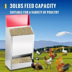 VEVOR Galvanized Poultry Feeder Holds Feed Chicken Feeders No Waste Hanging Chicken Feeder with Lid Weatherproof Outdoor Coop Food Dispenser for Duck (Overall Dimension: 35x21x45 cm/13.8x8.3x17.7 in)