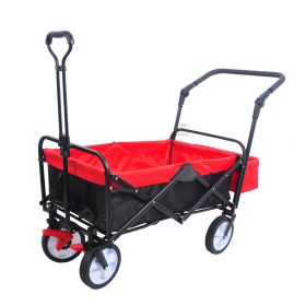 folding wagon Collapsible Outdoor Utility Wagon, Heavy Duty Folding Garden Portable Hand Cart, Drink Holder, Adjustable Handles(Black+Red colour) (Color: as Pic)