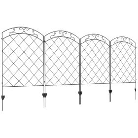 Outsunny Garden Fence, 4 Pack Steel Fence Panels, 11.4' L x 43" H, Rust-Resistant Animal Barrier Decorative Border Flower Edging for Yard, Landsc (Color: as Pic)