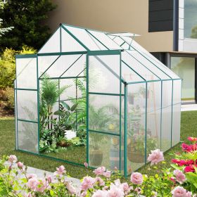 8x8 FT Double Door Polycarbonate Greenhouse Raised Base and Anchor Aluminum Heavy Duty Walk-in Greenhouses for Outdoor Backyard in All Season,Gre (Color: as Pic)