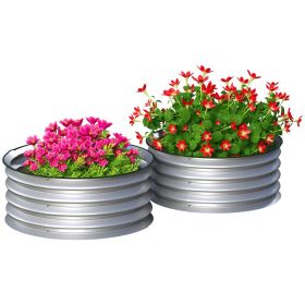 Set of 2 Raised Garden Bed, Metal Planter Box with Safety Edging, Easy-to-assemble Stock Tank 2'x2'x1' Silver (Option: Silver-485x380x145 mm)